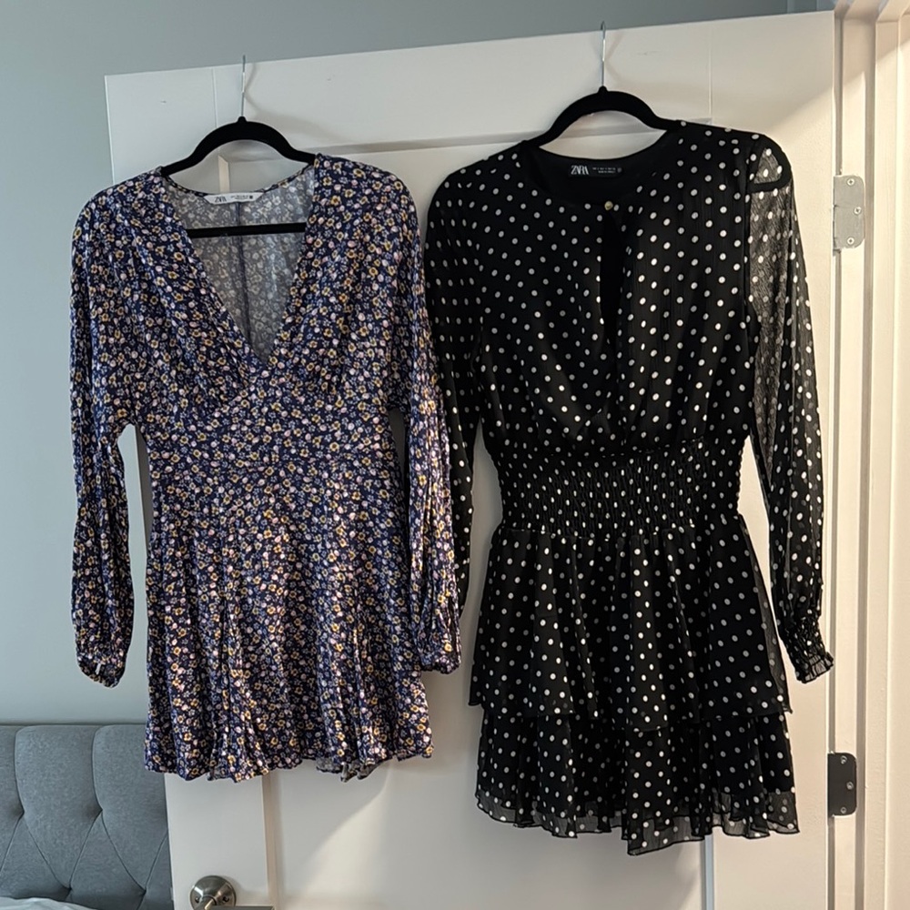 SET OF 2: Zara Black Polka Dot Dress and Floral Print Dress size S